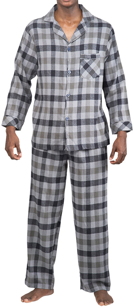 Norty Mens Cotton Poly Blend Yarn Flannel Pajama Lounge Sleep Sets