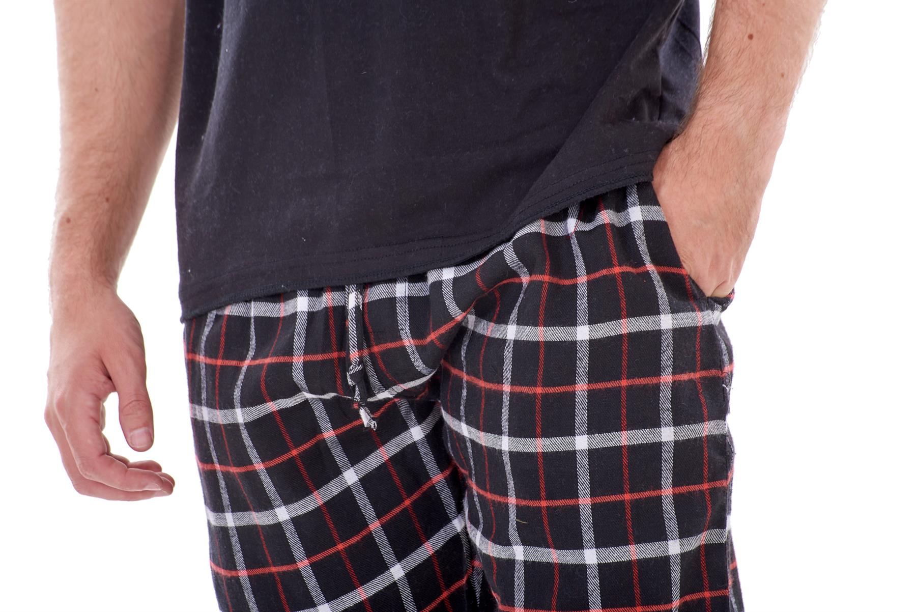 Mens Flannel Pyjama Set Brushed Cotton Check Jersey Top Loungewear Lightweight