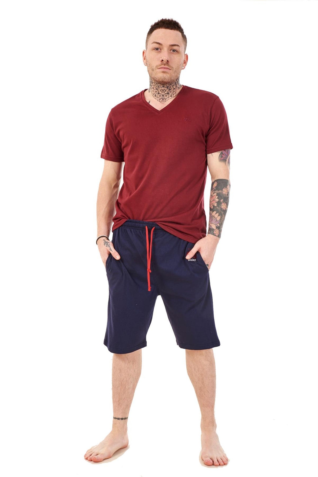 Mens Summer V-Neck T-Shirt & Shorts Set Lounge Gym Casual Tracksuit Outfit