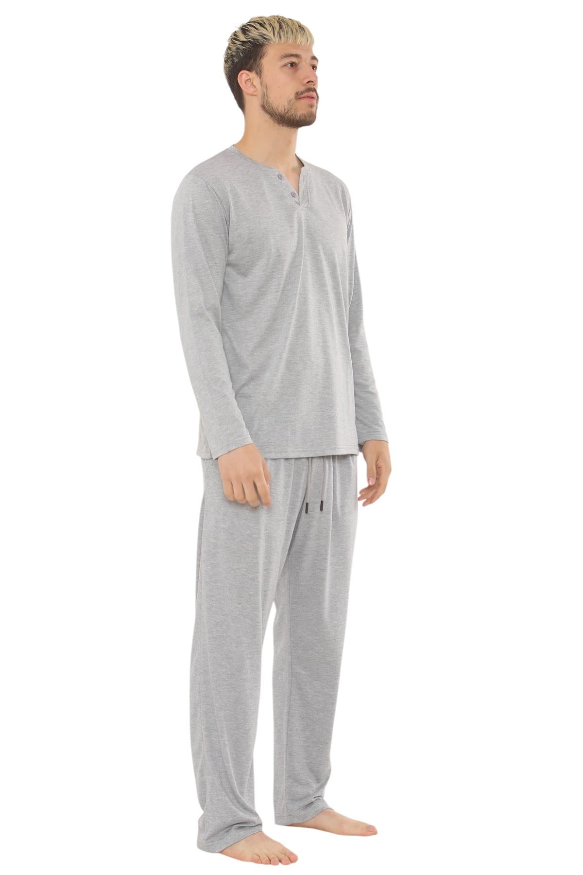 Mens Jersey Pyjama Set Long Sleeve Lounge Sleepwear Loungewear M to XXL