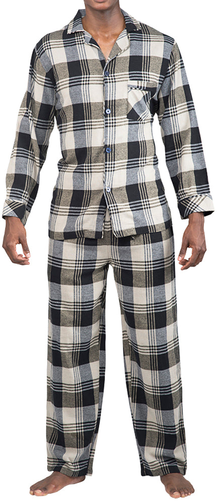 Norty Mens Cotton Poly Blend Yarn Flannel Pajama Lounge Sleep Sets
