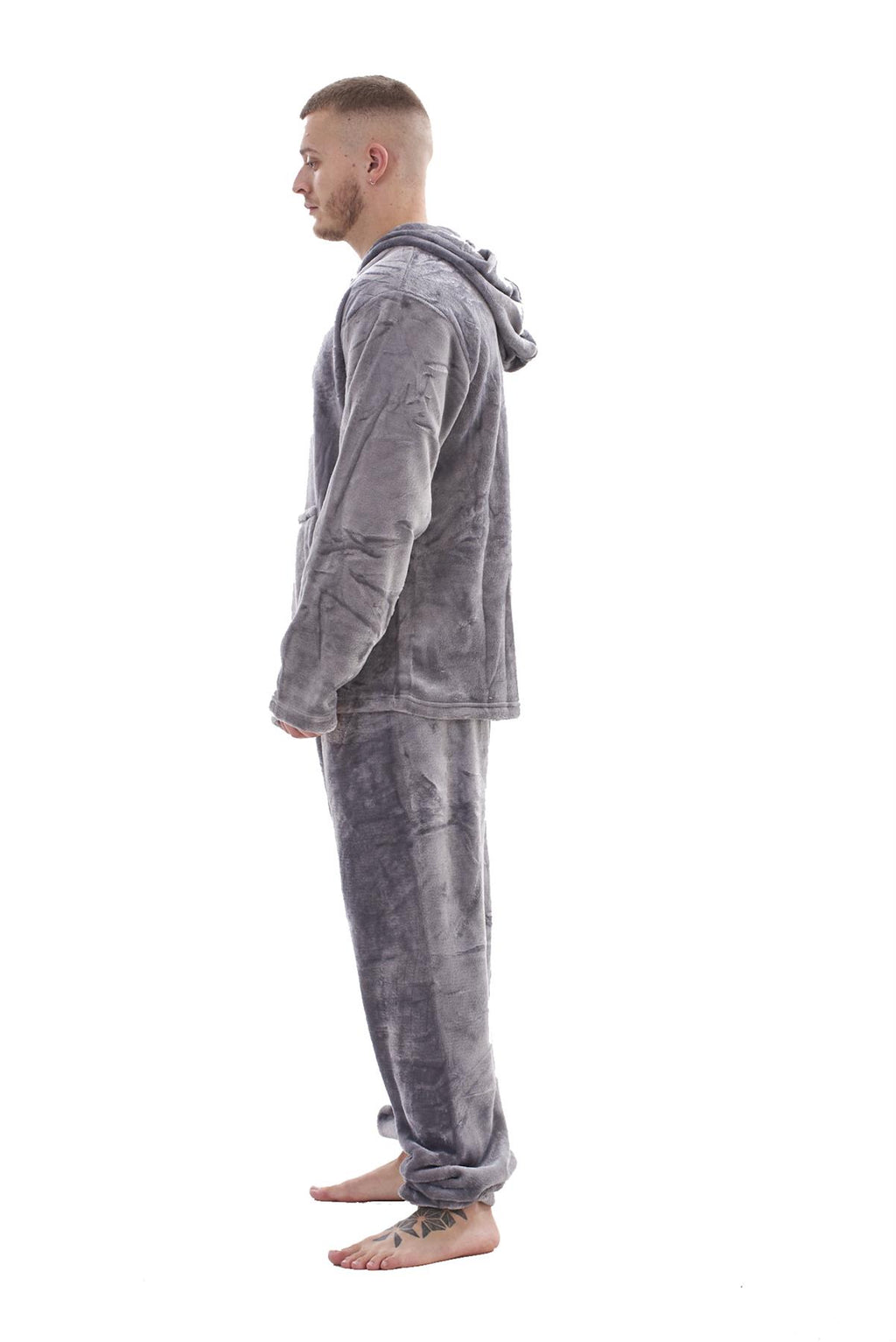 Mens Fleece Flannel Pyjama Set Hooded Warm Winter Loungewear M to XXL
