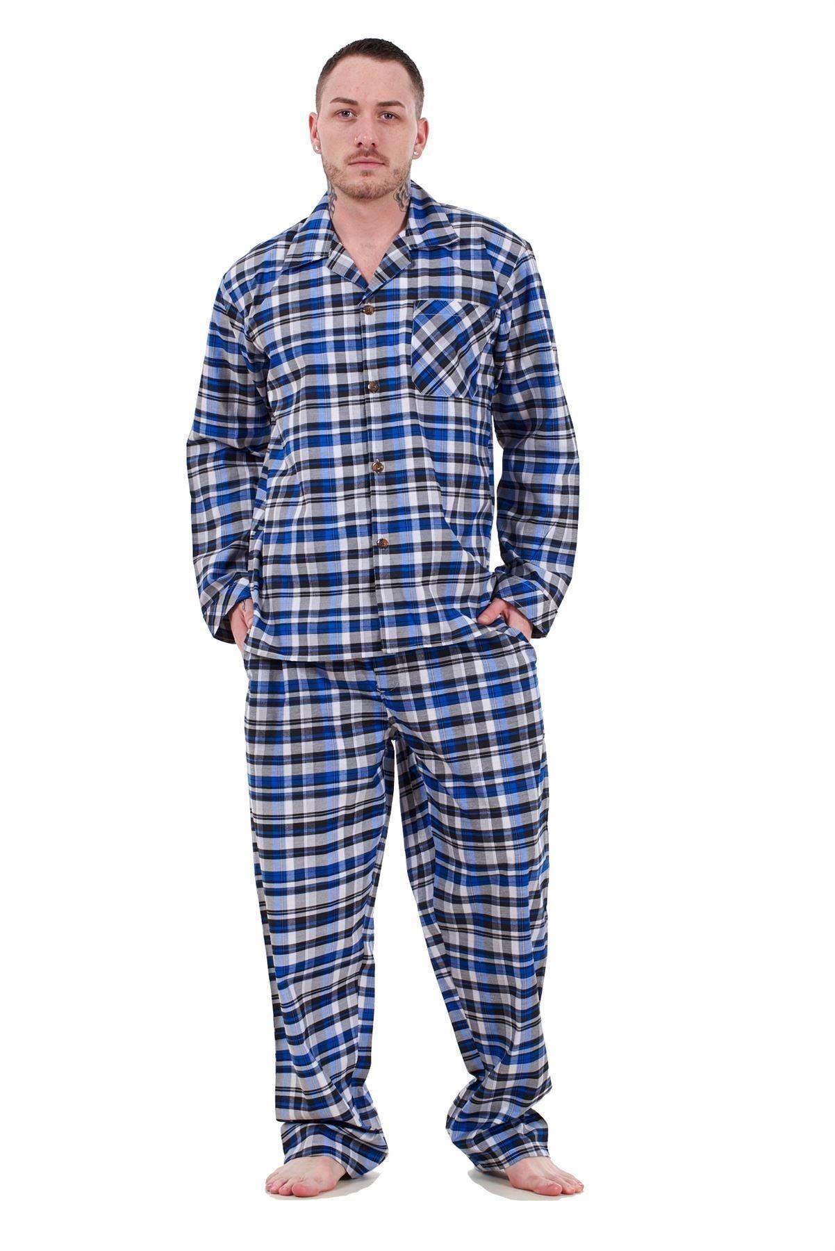 Mens Pyjama Set Yarn Dyed Woven Check Cotton Blend Loungewear Regular Big Size