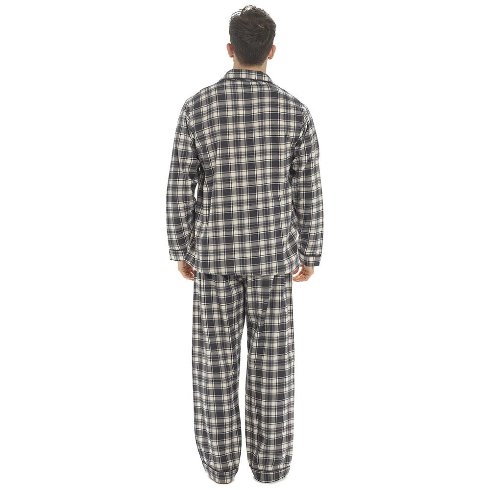 Mens 100% Brushed Cotton Flannel Check Stripe Pyjamas Pyjama Set Traditional PJs