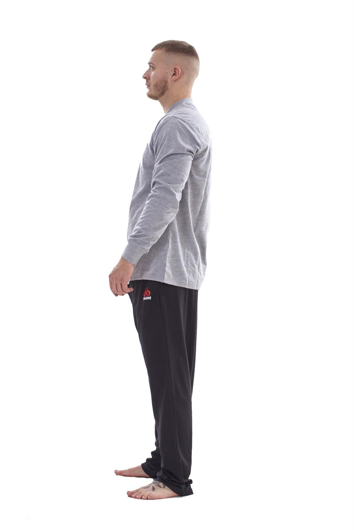 Mens Pyjama Set Cotton Jersey Henley Top Loungewear Lightweight Nightwear M-XXL