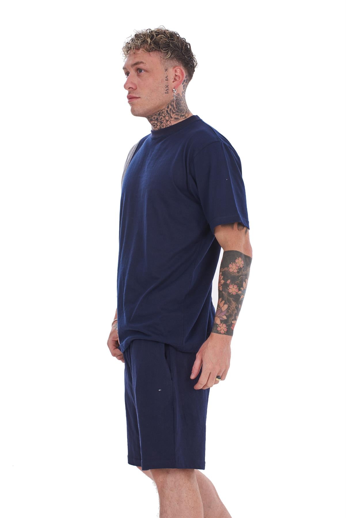 Mens Contrast Panel T-Shirt & Shorts Set Summer Tracksuit 2 Piece loungewear