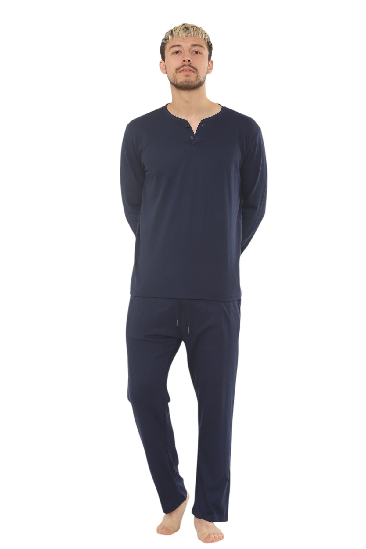 Mens Jersey Pyjama Set Long Sleeve Lounge Sleepwear Loungewear M to XXL