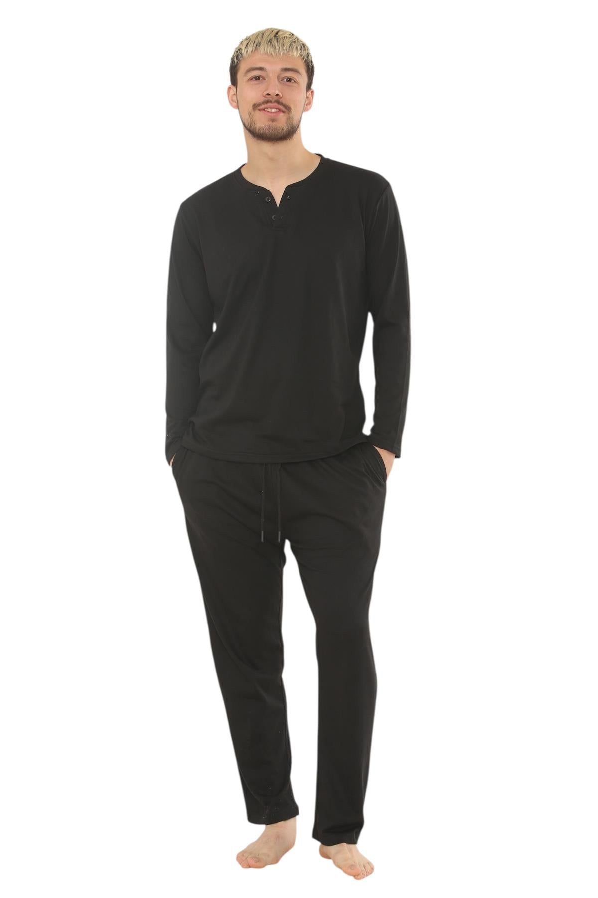 Mens Jersey Pyjama Set Long Sleeve Lounge Sleepwear Loungewear M to XXL