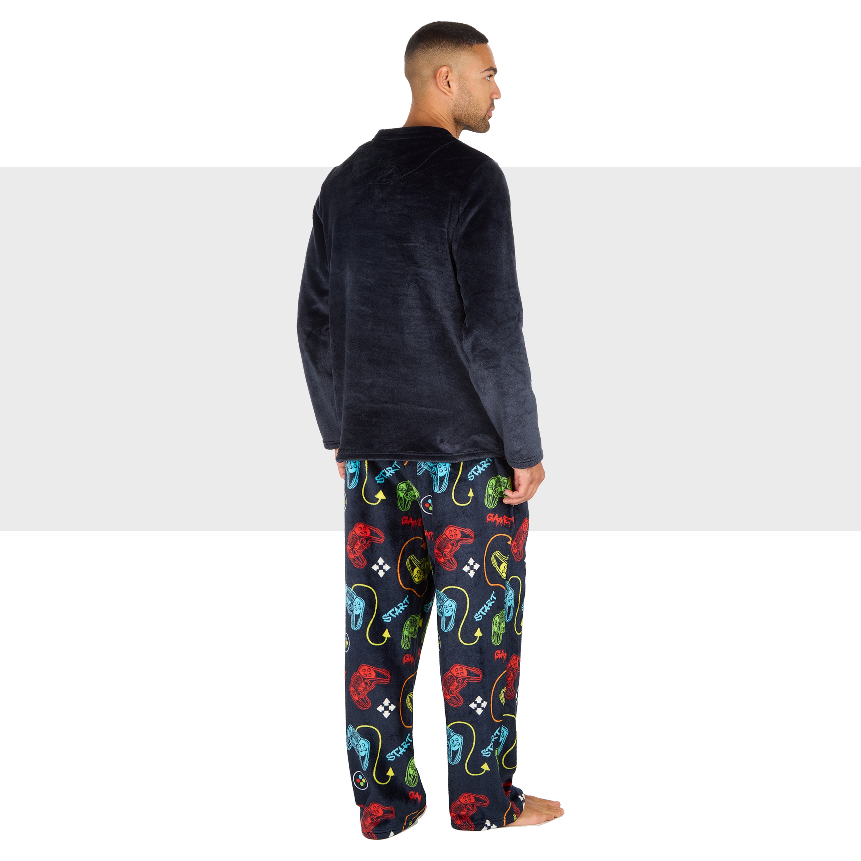 Mens Plush Fleece Lounge Set Gaming Pyjama Set Gamer Top and Bottoms PJ's S-XXL