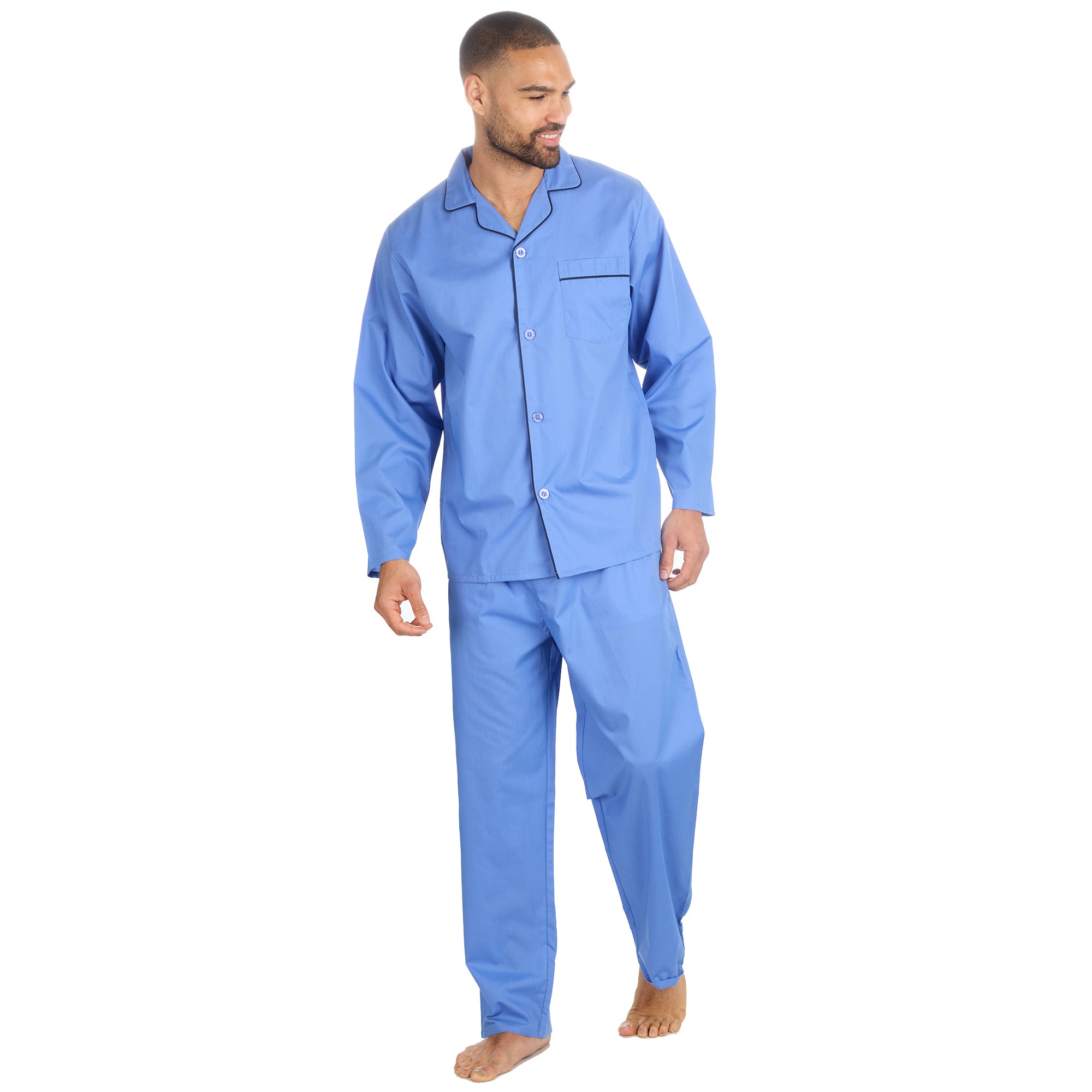 Mens 2-Piece Lounge Set Long Sleeved Shirt Long Pants Set Flannel PJs Loungewear