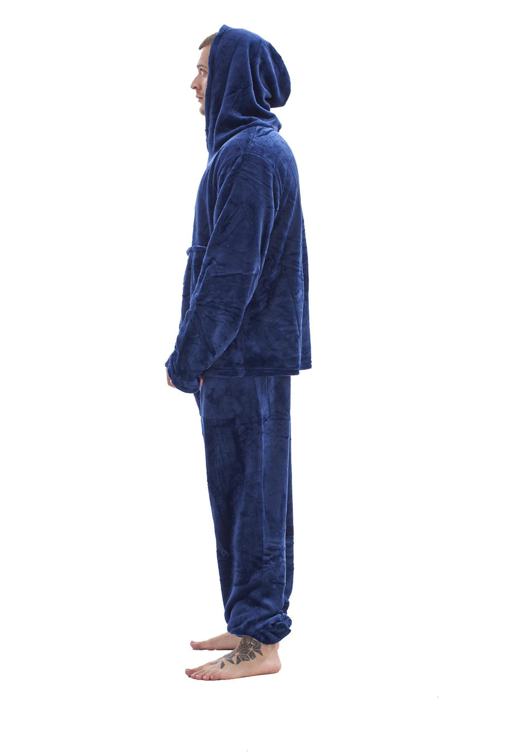 Mens Fleece Flannel Pyjama Set Hooded Warm Winter Loungewear M to XXL