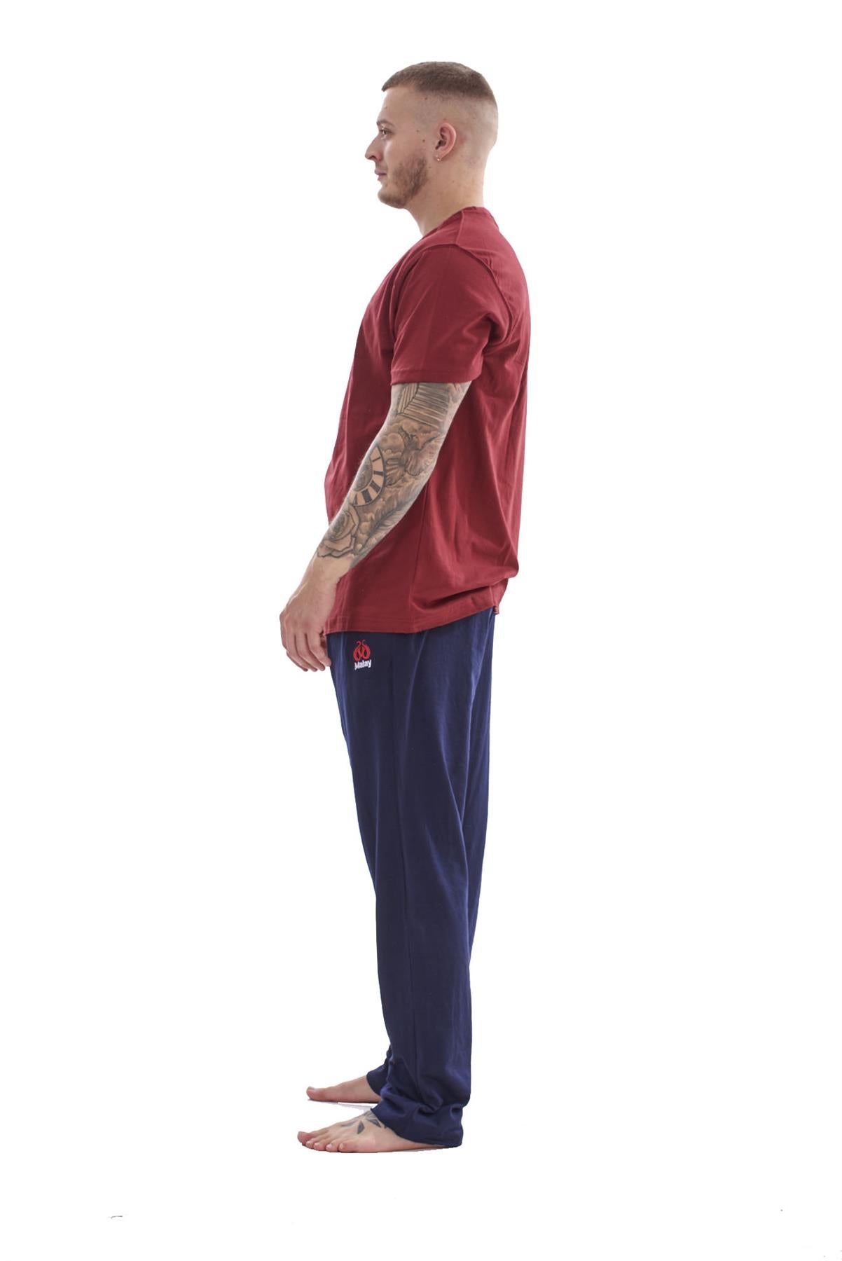Mens Cotton Pyjama Set Jersey Top Pants Lightweight Loungewear Nightwear M-XXL