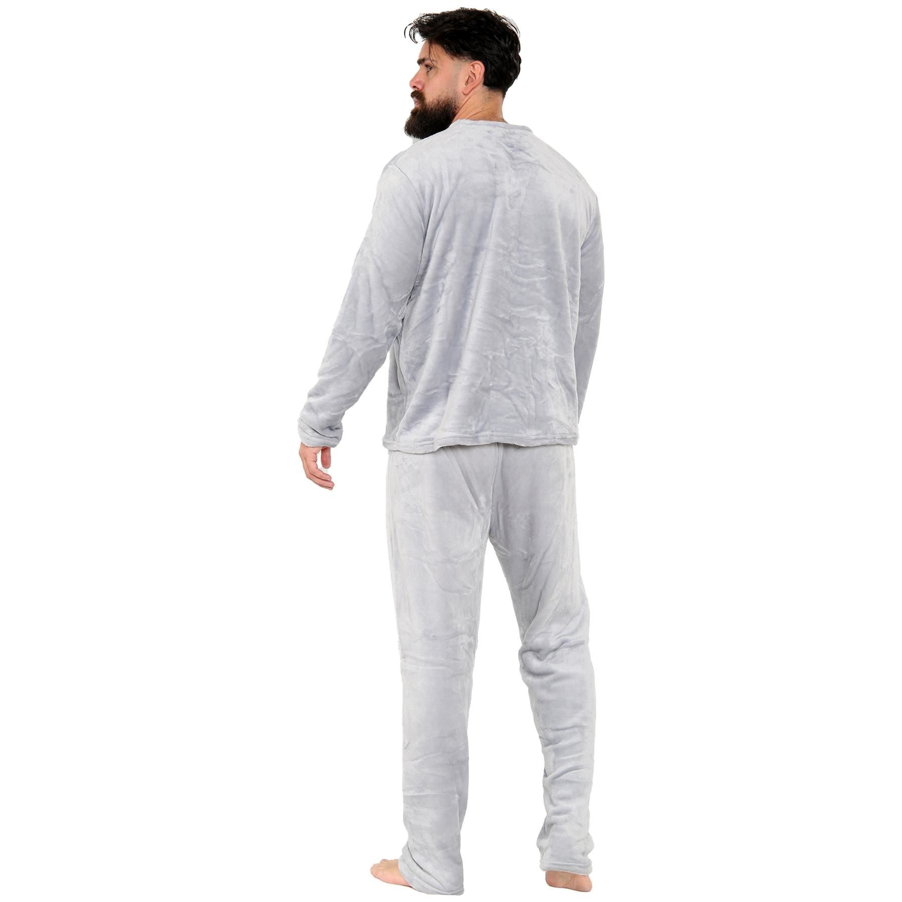 Mens Pyjamas Soft Warm Fleece Adults Crew Neck Pyjamas 2 Piece Gift Set For Mens