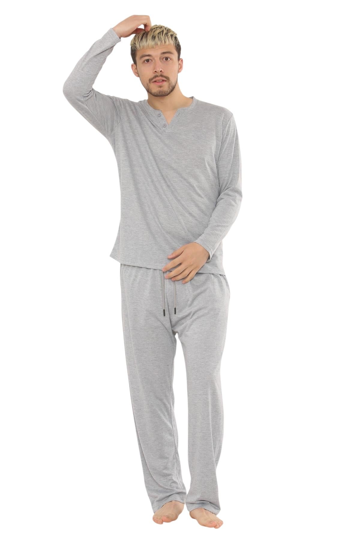 Mens Jersey Pyjama Set Long Sleeve Lounge Sleepwear Loungewear M to XXL