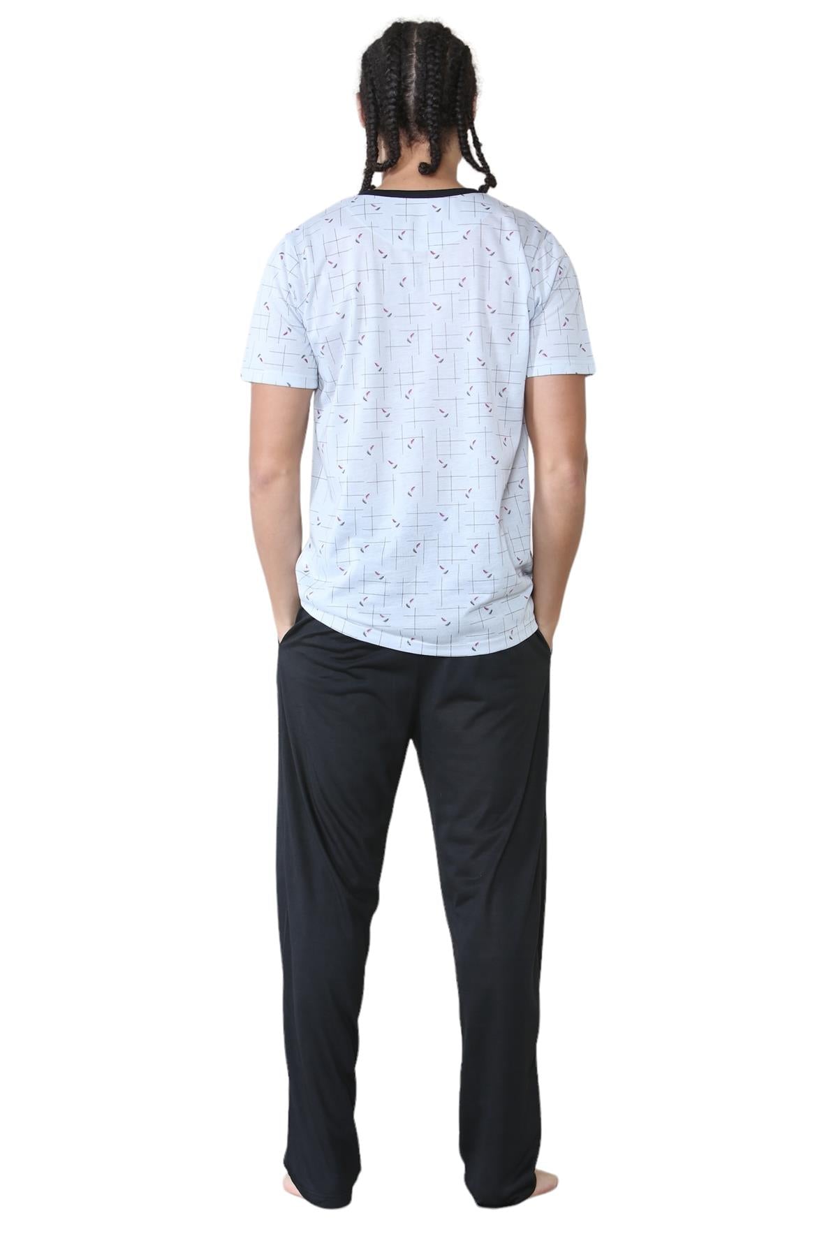 Mens Pyjama Set Short Sleeve Printed T-Shirt & Bottoms Lounge Sleepwear