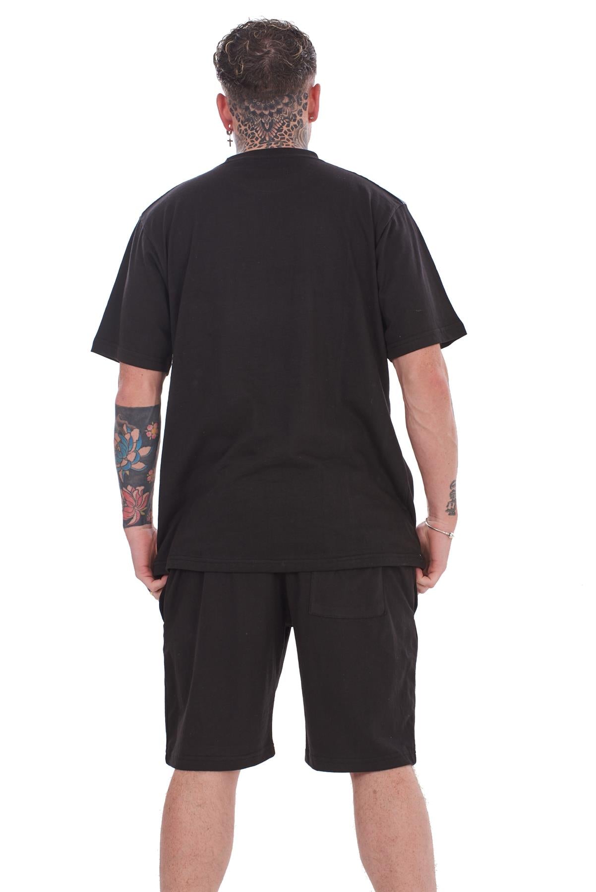 Mens Contrast Panel T-Shirt & Shorts Set Summer Tracksuit 2 Piece loungewear
