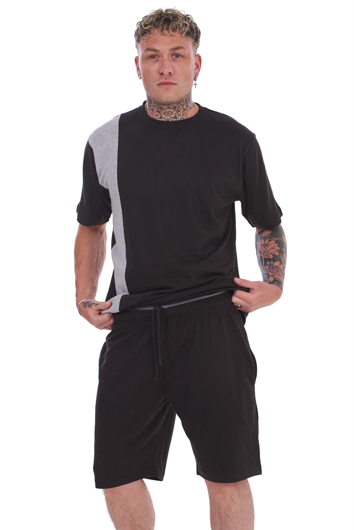 Mens Contrast Panel T-Shirt & Shorts Set Summer Tracksuit 2 Piece loungewear