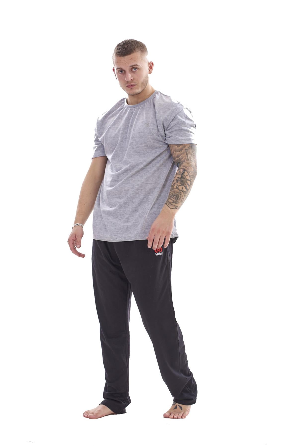 Mens Cotton Pyjama Set Jersey Top Pants Lightweight Loungewear Nightwear M-XXL
