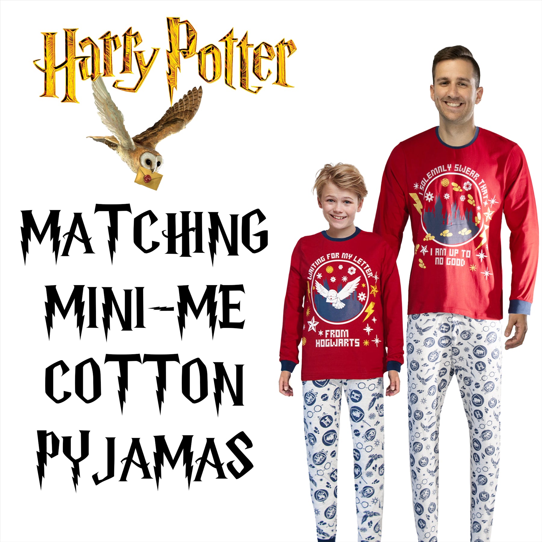 Mens Kids Boys Harry Potter Matching Mini Me Cotton Pyjamas Lounge Set Gift