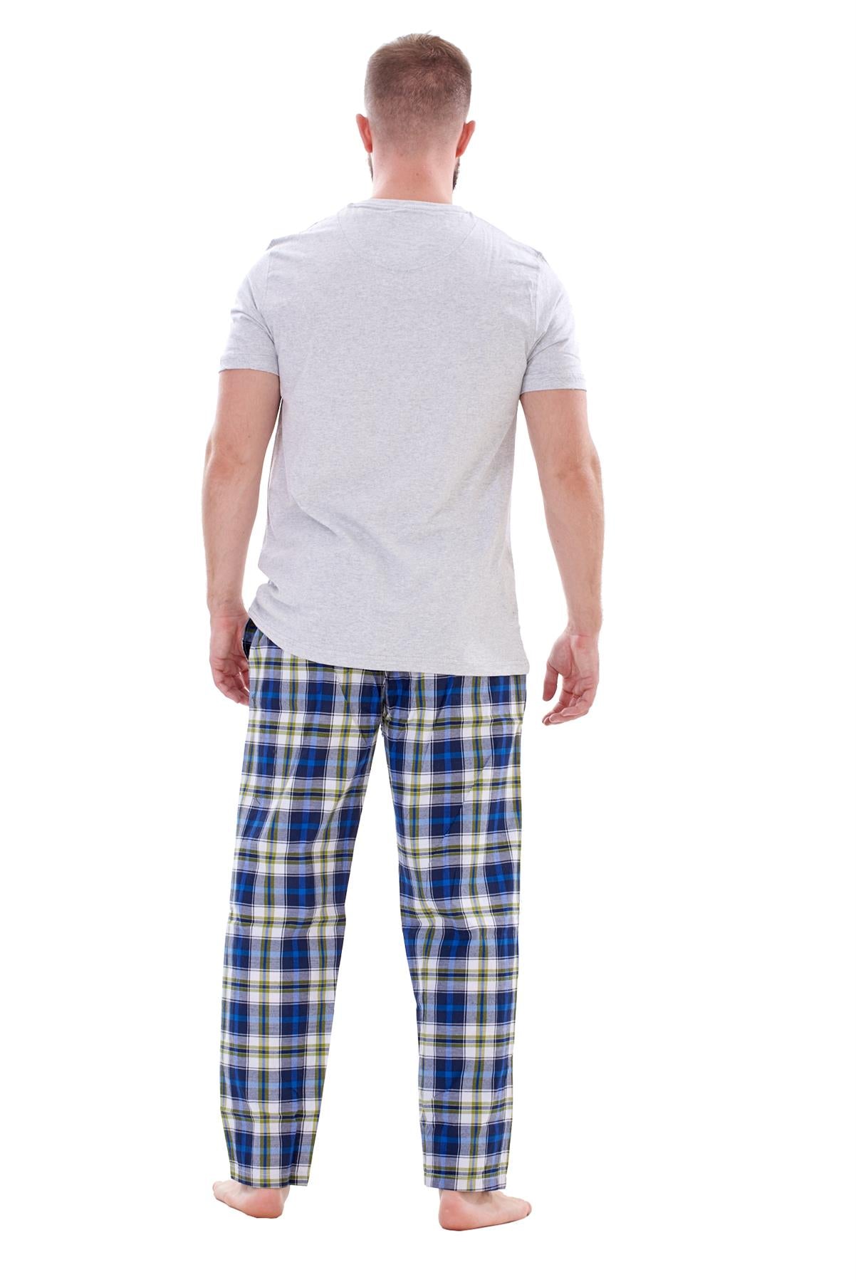 Mens Nightwear Pyjama Set Woven Cotton Check Jersey Top Loungewear Lightweight