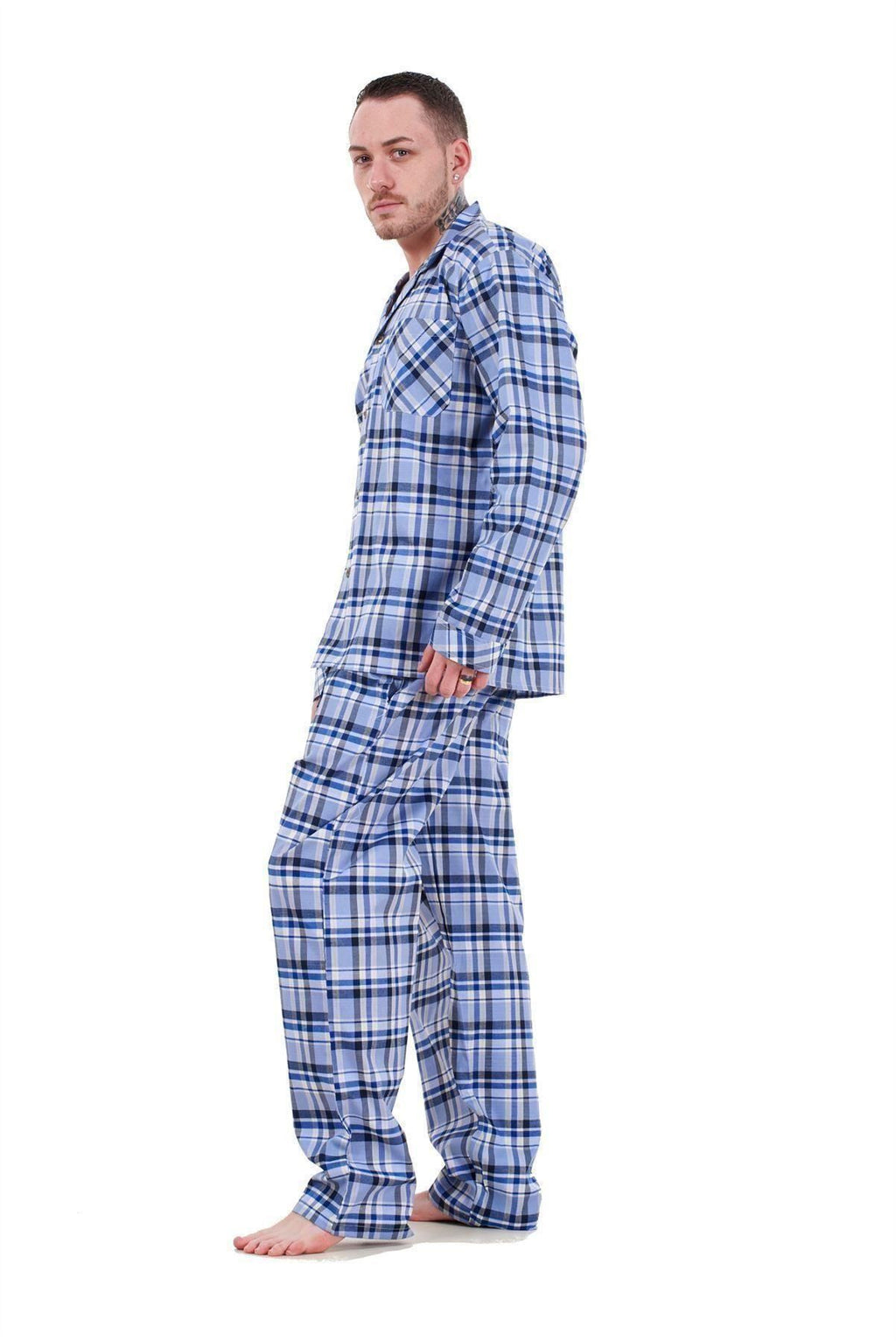 Mens Pyjama Set Yarn Dyed Woven Check Cotton Blend Loungewear Regular Big Size