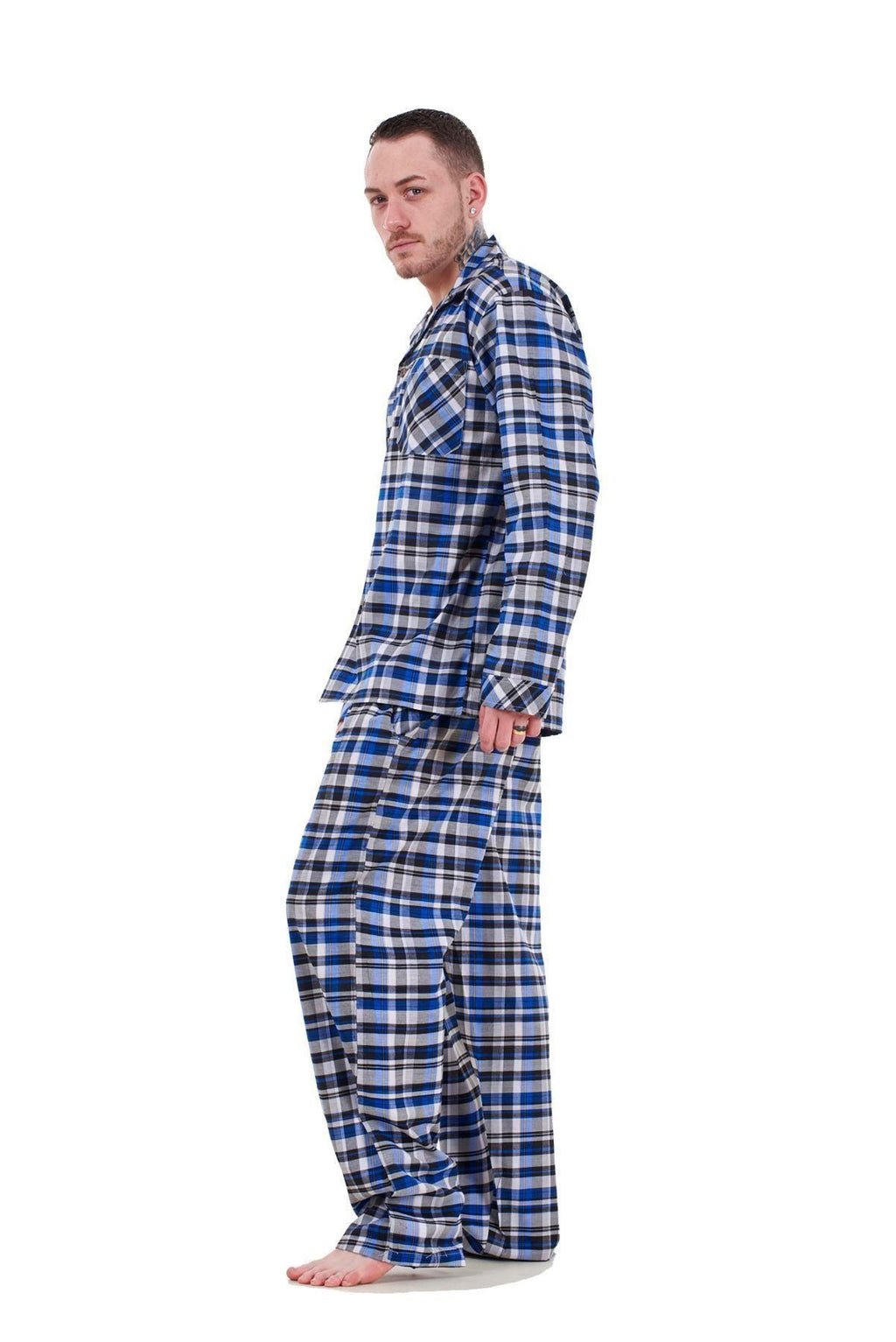 Mens Pyjama Set Yarn Dyed Woven Check Cotton Blend Loungewear Regular Big Size