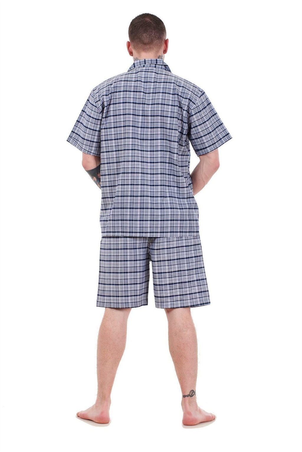 Mens Yarn Dyed Woven Pyjama Set Regular Big Size Check Cotton Blend Shorts M-5XL
