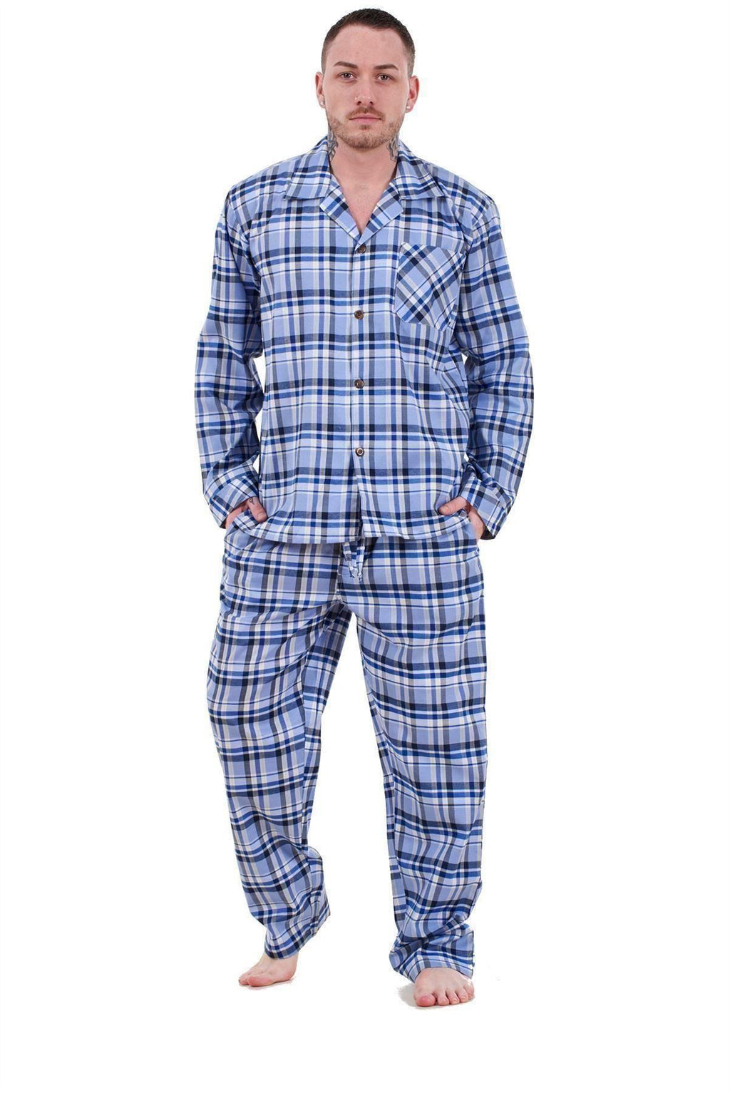 Mens Pyjama Set Yarn Dyed Woven Check Cotton Blend Loungewear Regular Big Size