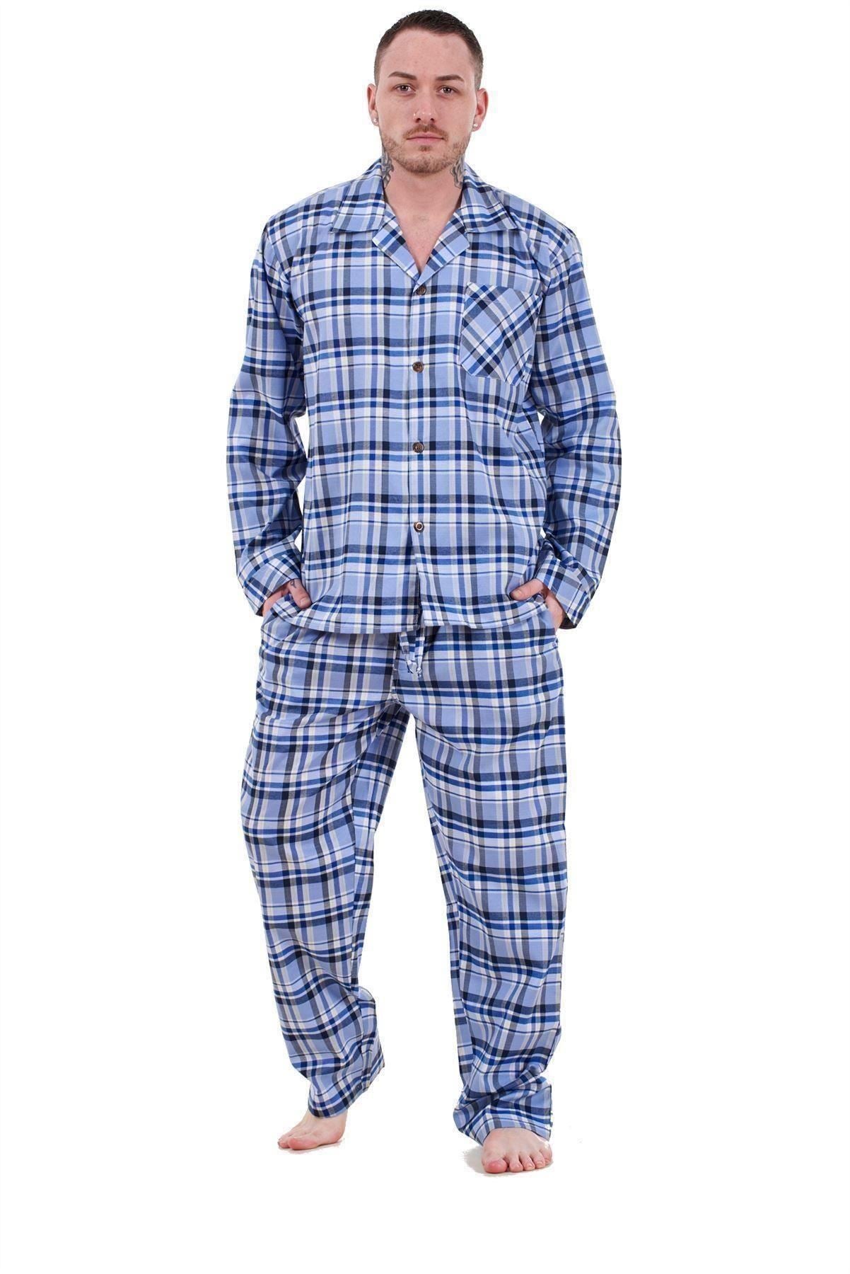 Mens Pyjama Set Yarn Dyed Woven Check Cotton Blend Loungewear Regular Big Size