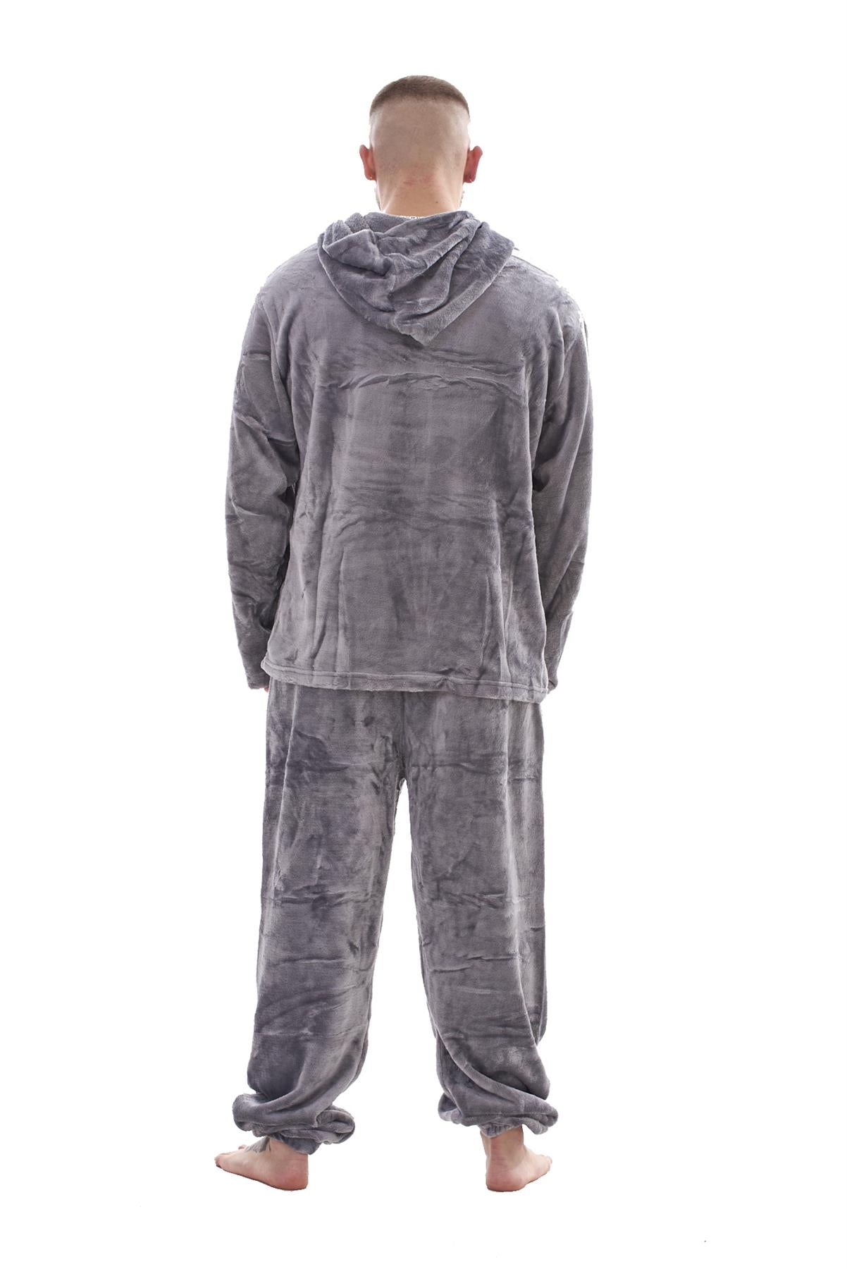Mens Fleece Flannel Pyjama Set Hooded Warm Winter Loungewear M to XXL