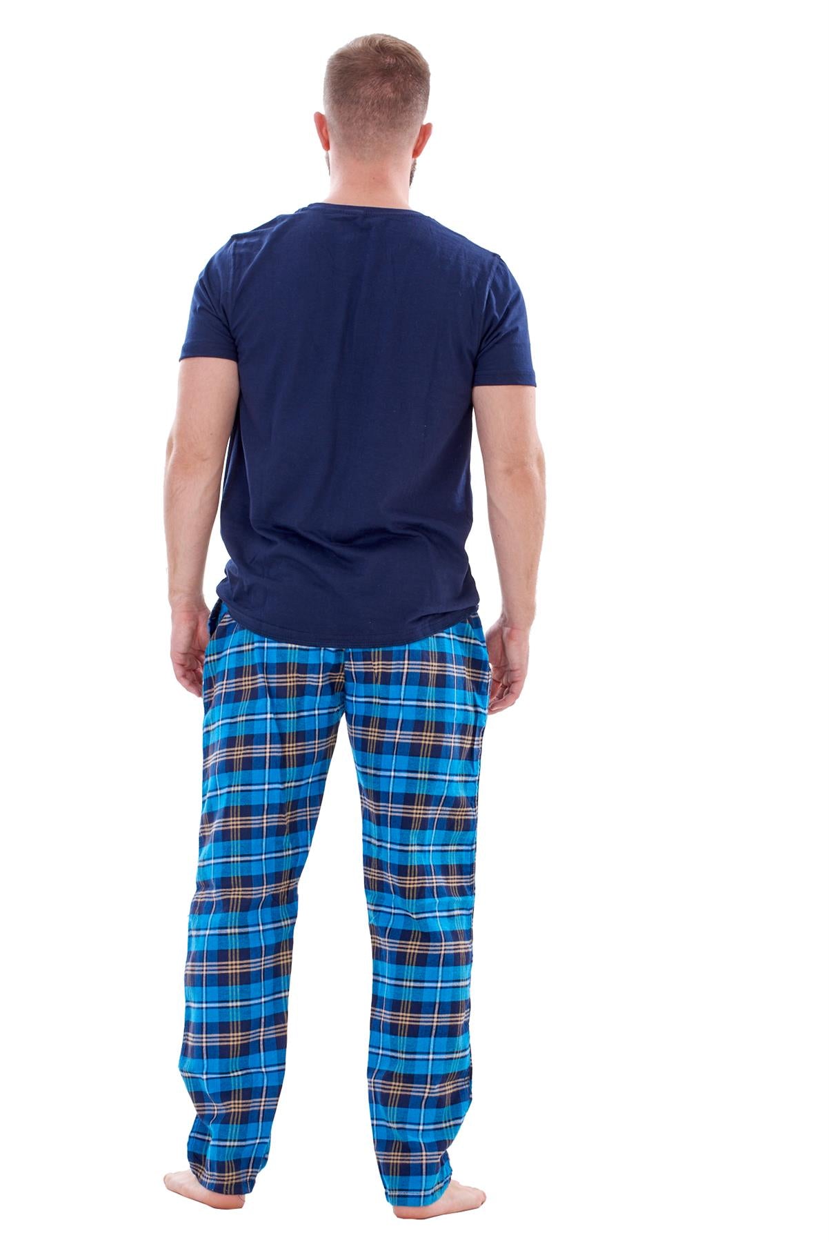 Mens Flannel Pyjama Set Brushed Cotton Check Jersey Top Loungewear Lightweight