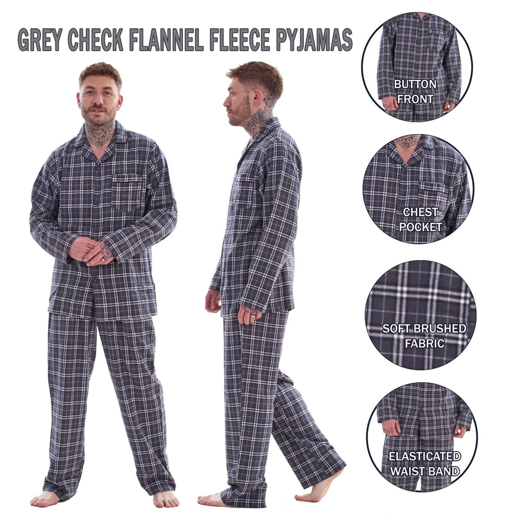 Mens Thermal Flannel Pyjamas Brushed Cotton Check Stripe Winter Warm  S - 5XL