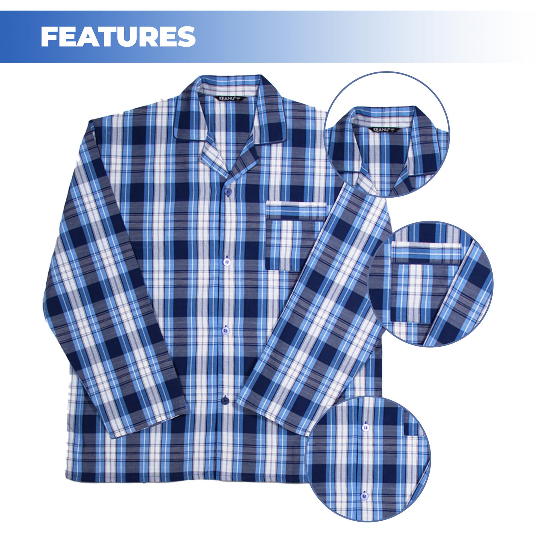 Mens  Oxford Woven Polycotton Plain Pyjama Set Nightwear Sizes S - 2XL