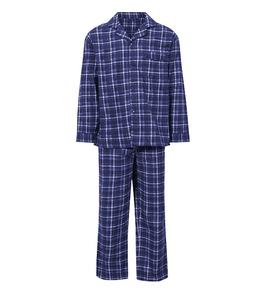 Mens Champion Brushed Cotton Thermal Blue Check Warm Pyjamas / Nightshirt M-5XL