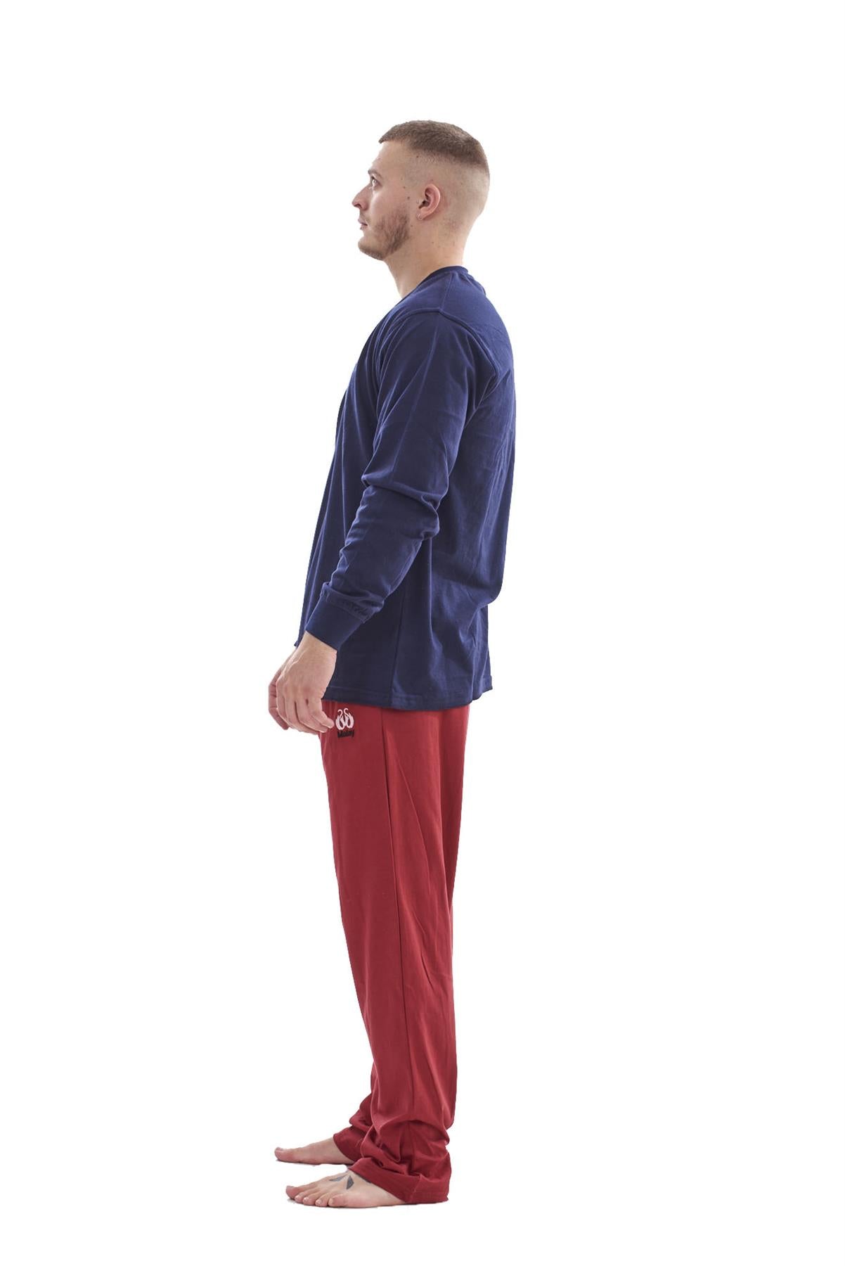 Mens Pyjama Set Cotton Jersey Henley Top Loungewear Lightweight Nightwear M-XXL