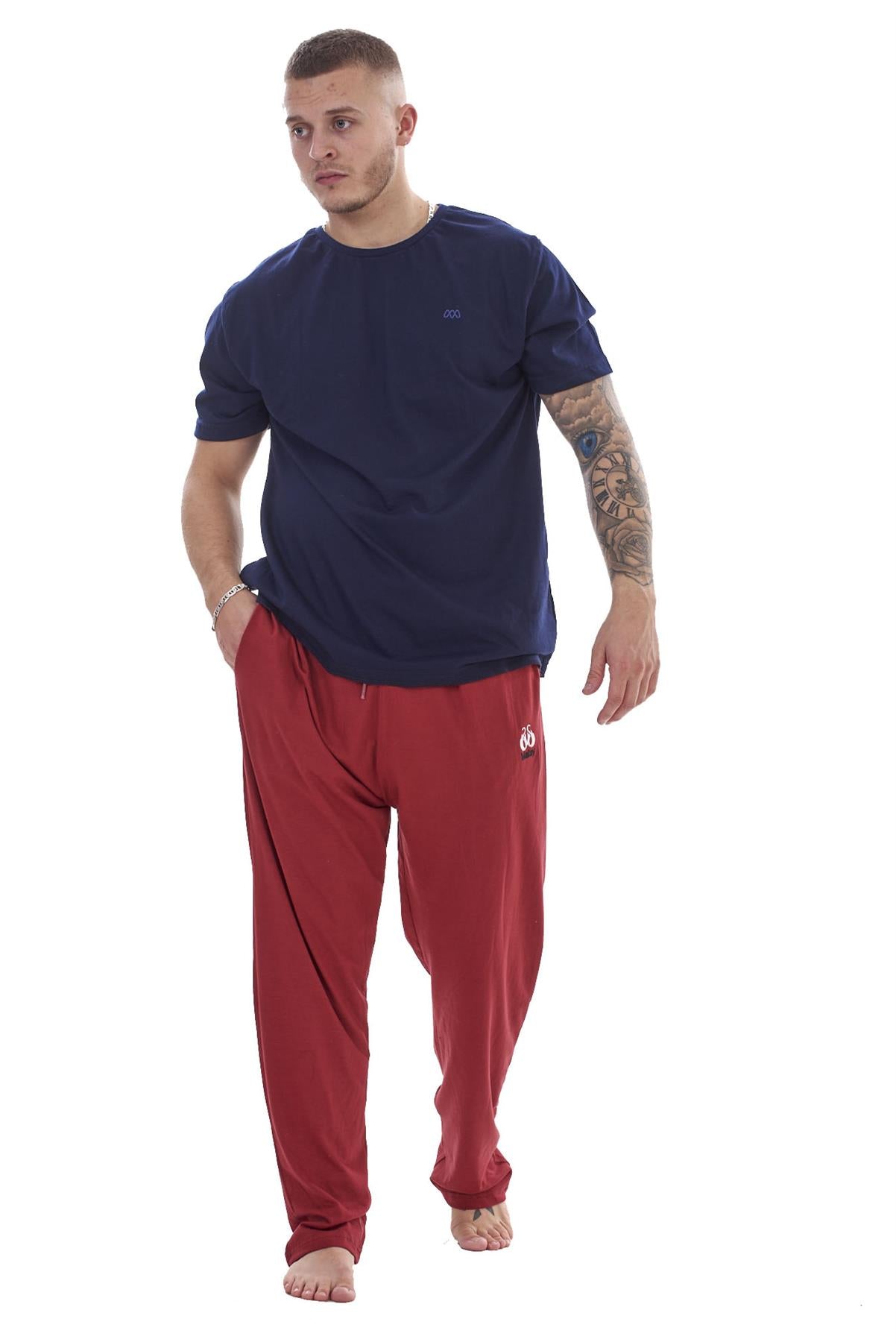 Mens Cotton Pyjama Set Jersey Top Pants Lightweight Loungewear Nightwear M-XXL