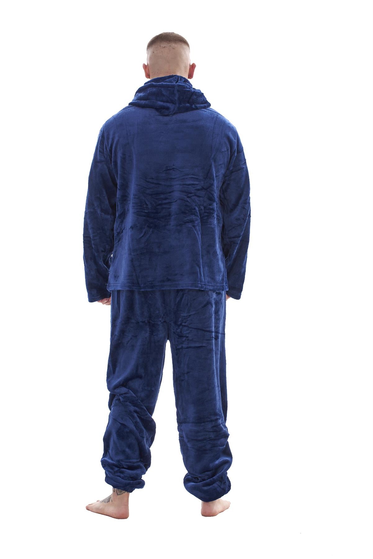 Mens Fleece Flannel Pyjama Set Hooded Warm Winter Loungewear M to XXL
