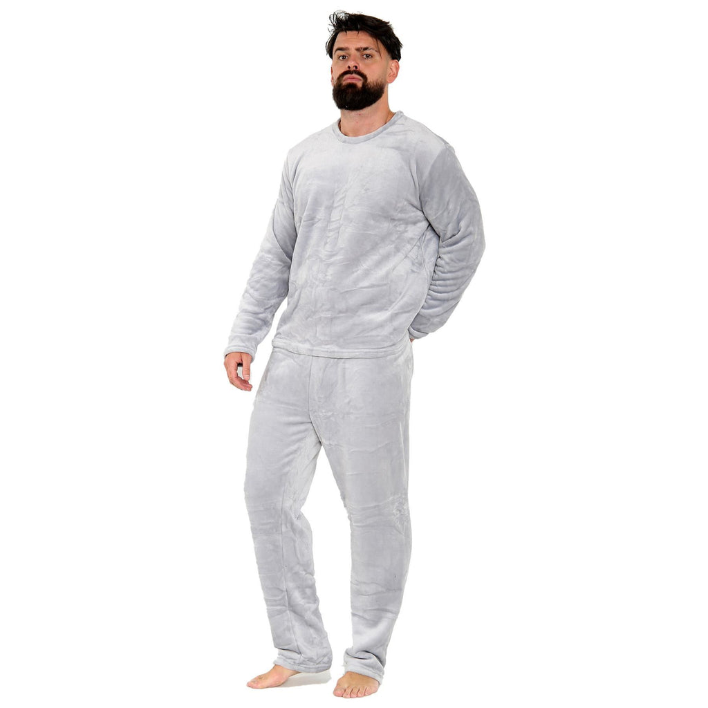 Mens Pyjamas Soft Warm Fleece Adults Crew Neck Pyjamas 2 Piece Gift Set For Mens