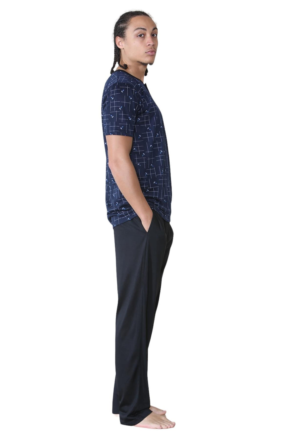 Mens Pyjama Set Short Sleeve Printed T-Shirt & Bottoms Lounge Sleepwear