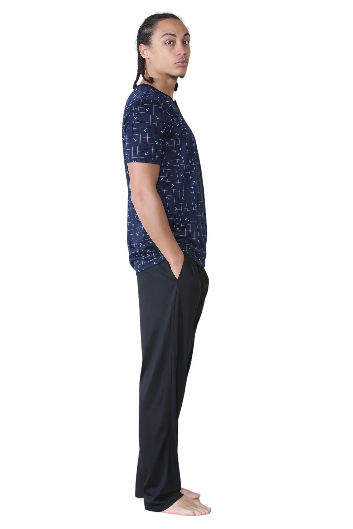 Mens Pyjama Set Short Sleeve Printed T-Shirt & Bottoms Lounge Sleepwear