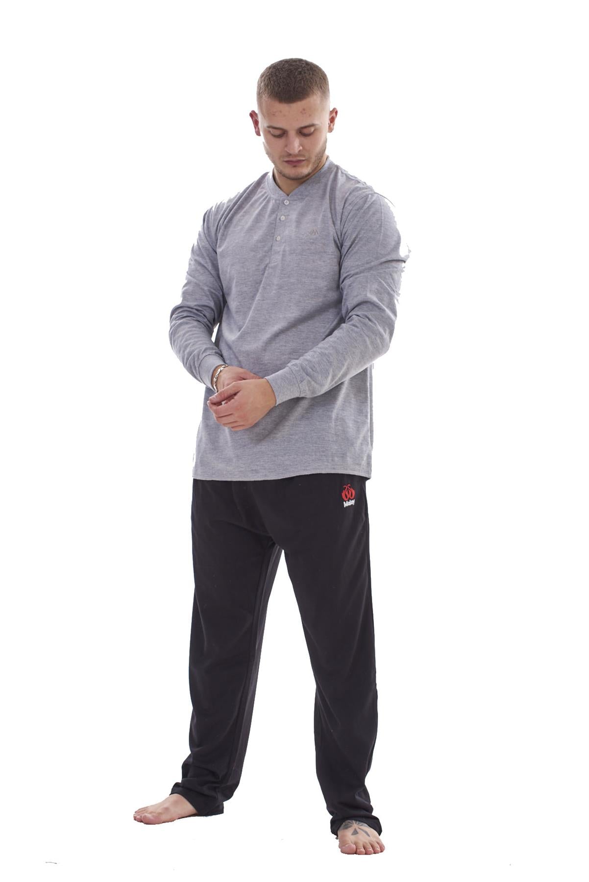 Mens Pyjama Set Cotton Jersey Henley Top Loungewear Lightweight Nightwear M-XXL