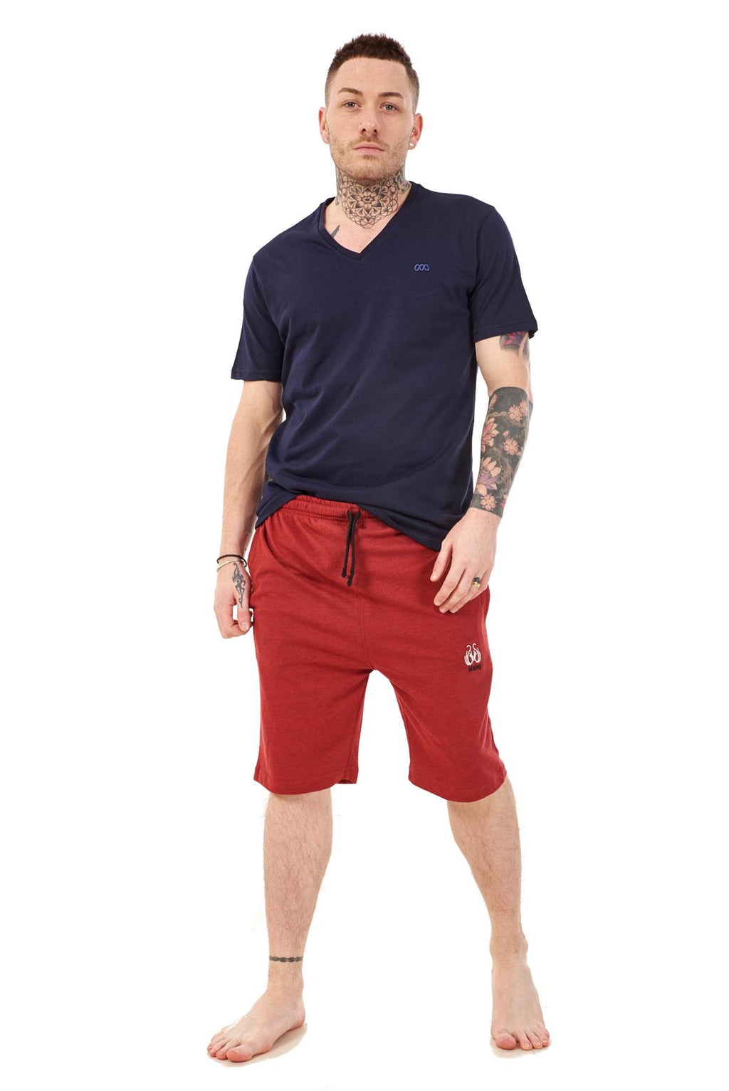 Mens Summer V-Neck T-Shirt & Shorts Set Lounge Gym Casual Tracksuit Outfit