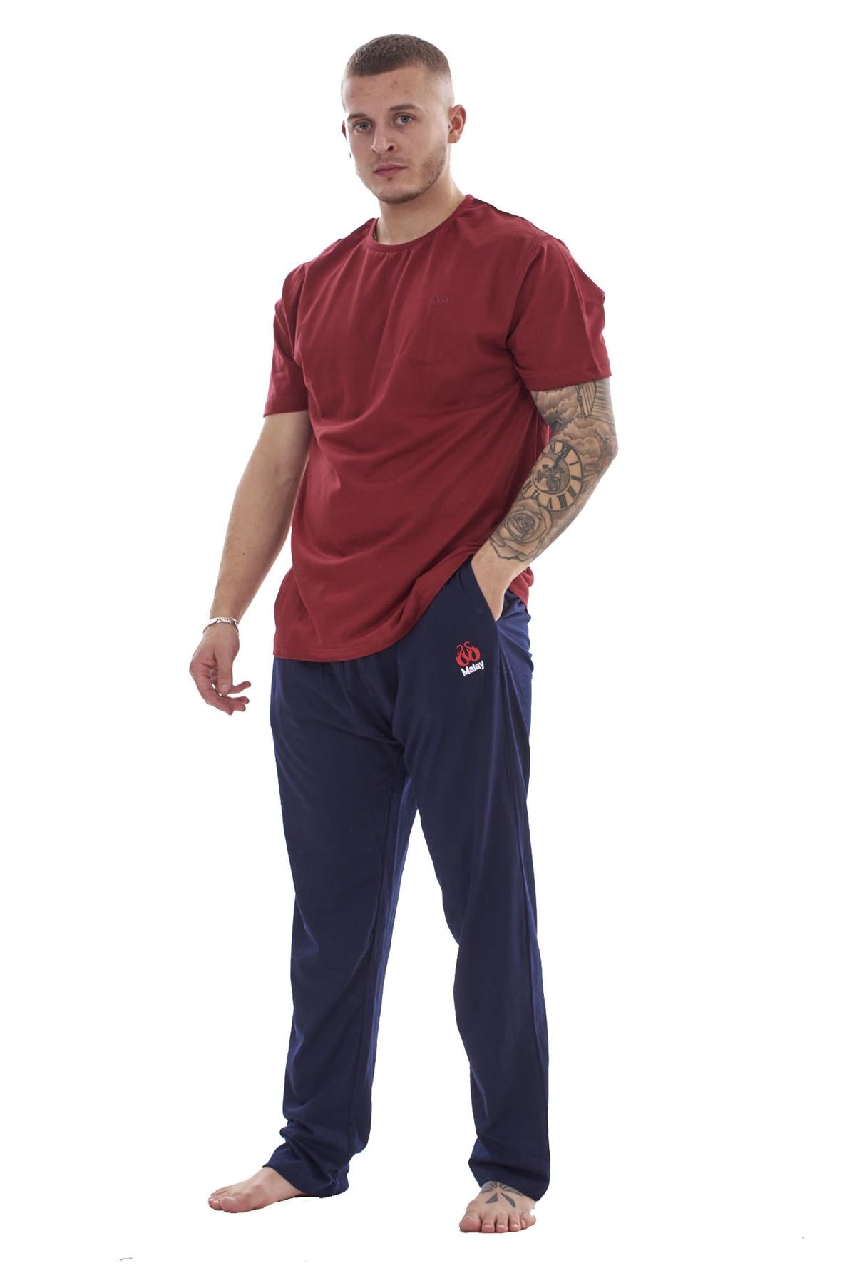 Mens Cotton Pyjama Set Jersey Top Pants Lightweight Loungewear Nightwear M-XXL
