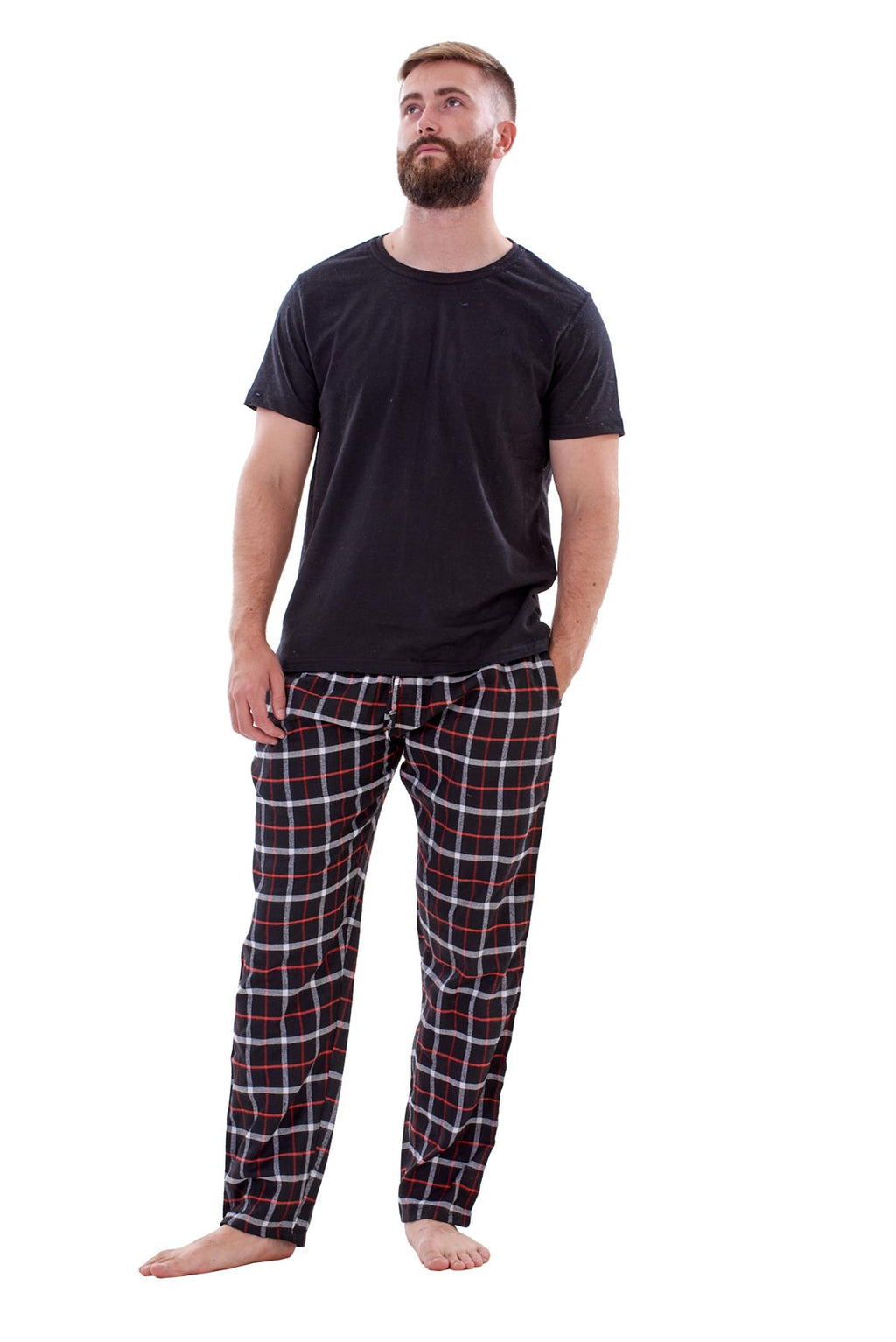 Mens Flannel Pyjama Set Brushed Cotton Check Jersey Top Loungewear Lightweight
