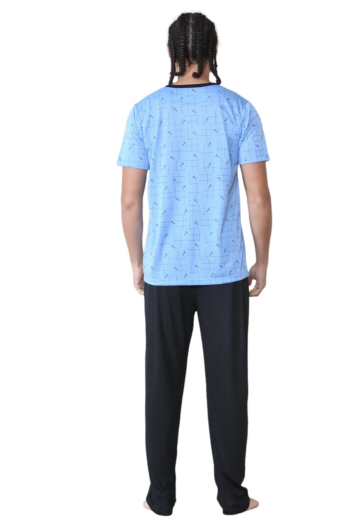 Mens Pyjama Set Short Sleeve Printed T-Shirt & Bottoms Lounge Sleepwear