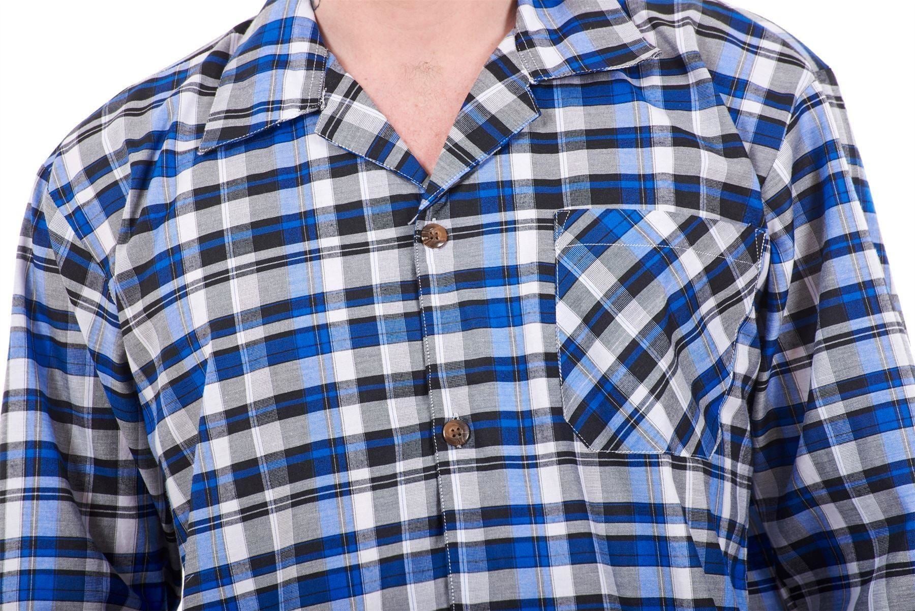 Mens Pyjama Set Yarn Dyed Woven Check Cotton Blend Loungewear Regular Big Size