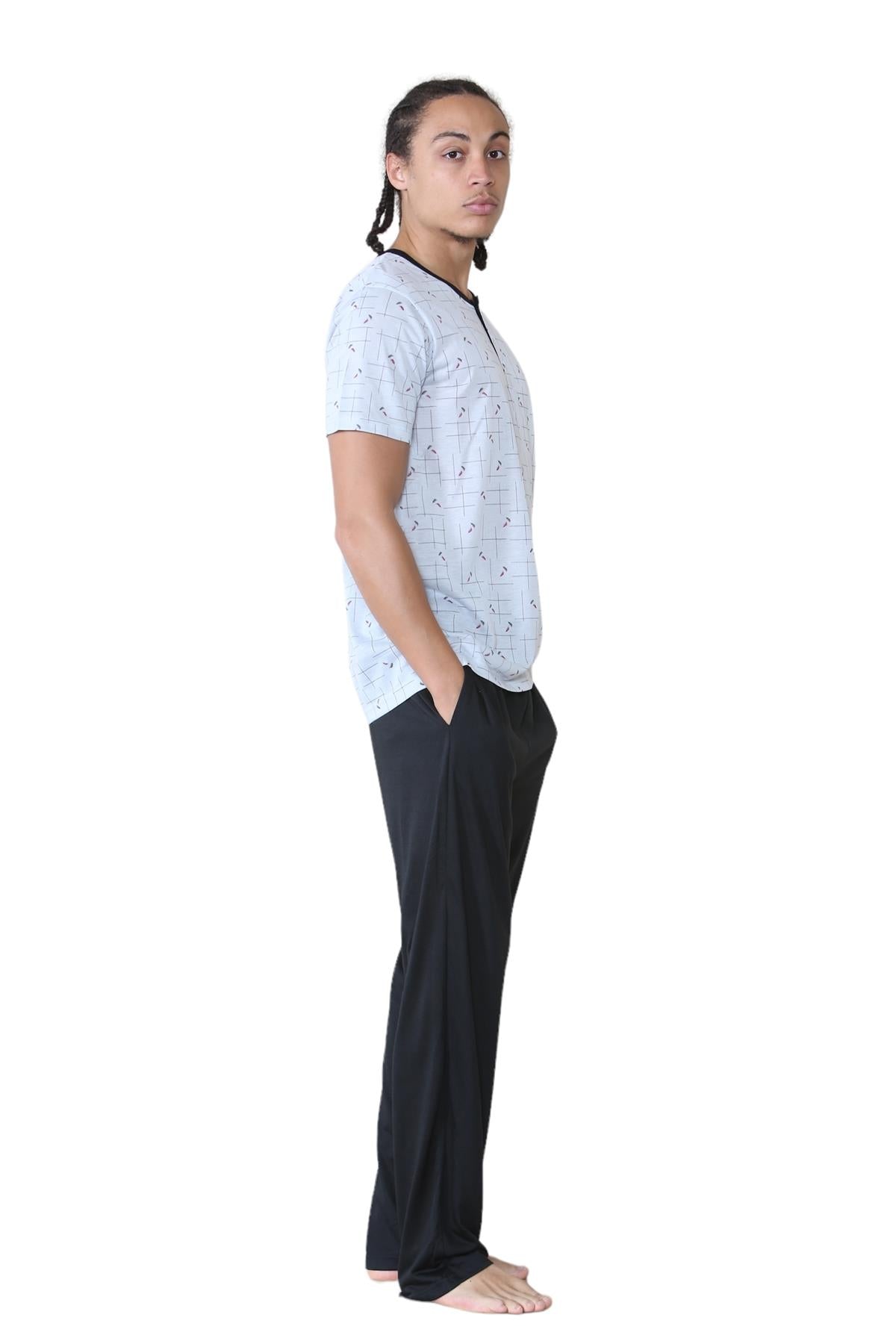 Mens Pyjama Set Short Sleeve Printed T-Shirt & Bottoms Lounge Sleepwear