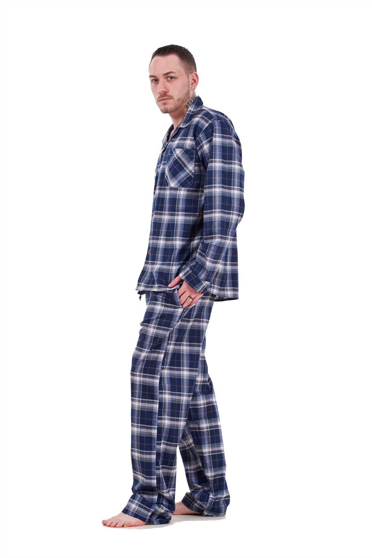 Mens Pyjama Set Yarn Dyed Woven Check Cotton Blend Loungewear Regular Big Size