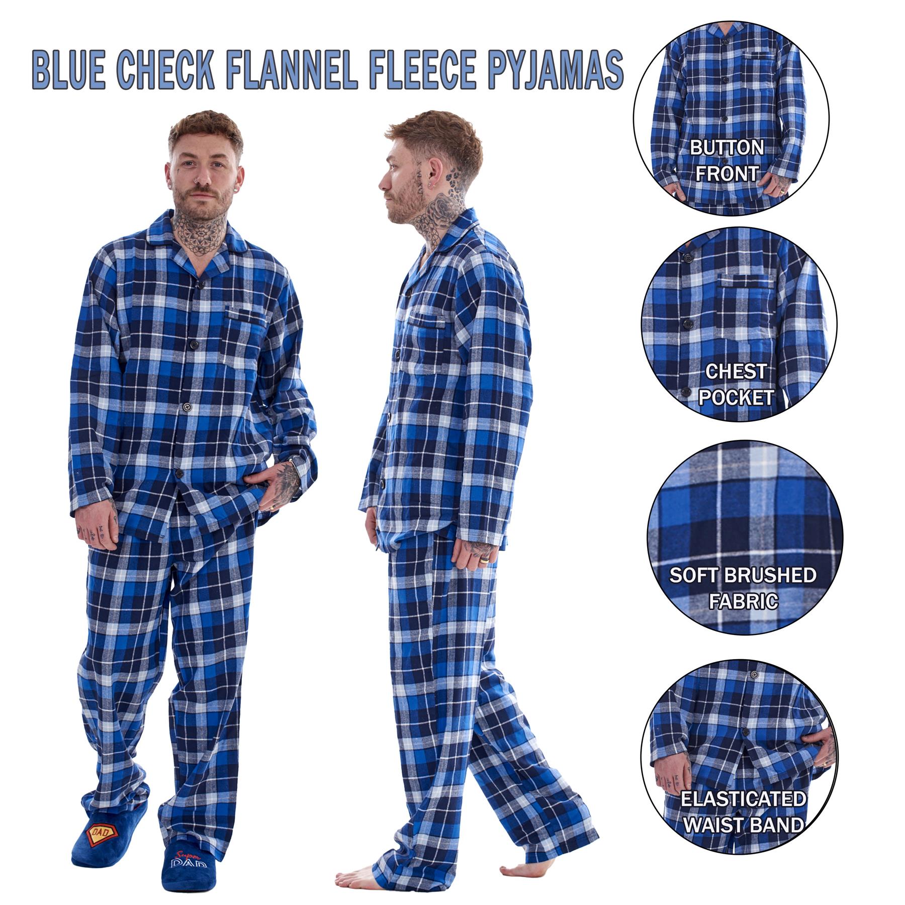 Mens Thermal Flannel Pyjamas Brushed Cotton Check Stripe Winter Warm  S - 5XL