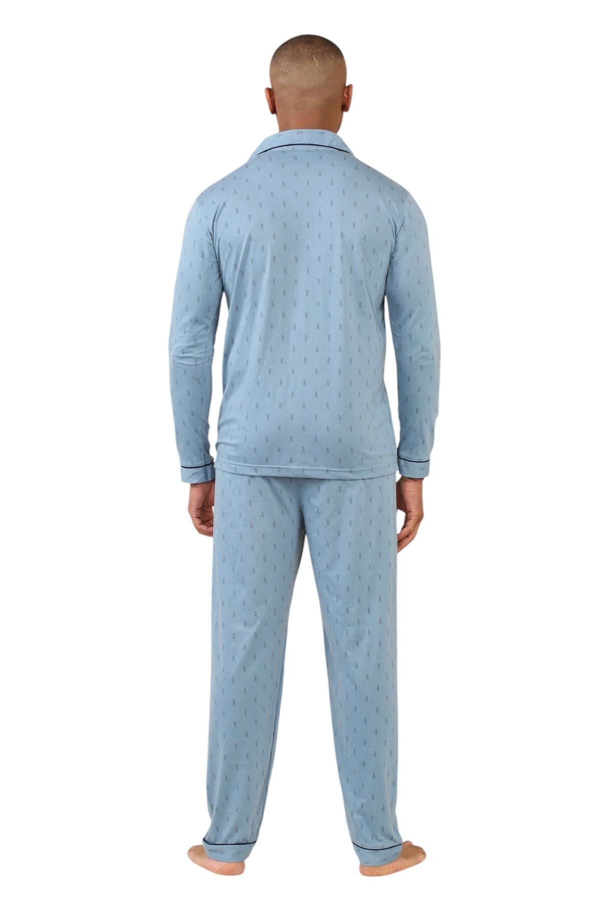 Mens Classic Assorted Long Sleeve Pyjama Set Soft Touch Button Up Nightwear